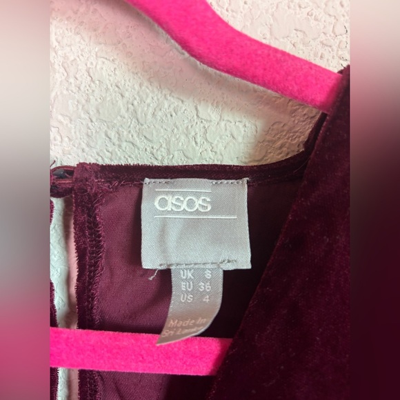 ASOS Design Maroon Burgundy Velvet Drape Long Sleeve Faux Wrap Mini Dress 4 - Picture 3 of 7